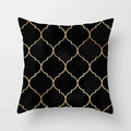 Detail of black velvet pillowcase featuring gold geometric Moroccan trellis patterns - Moroccan Style Gold Plaid Pattern (DRD395-5)
