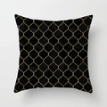 Detail of black geometric cushion cover featuring golden Moroccan trellis pattern - Gold Metallic Moroccan Clover Grid (DRD395-7)