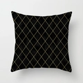 Detailed view of black geometric throw pillow case with golden embroidered diamond lattice - Regular Diamond Grid Pattern (DRD395-3)