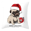 Square white pillowcase featuring a festive Pug with a red Christmas hat and greeting - 45x45cm / Pug with Christmas Hat Sketch Style (DRD207-6)