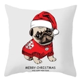 Christmas Pug pillow cover featuring a cute dog in a red sweater and holiday greeting - 45x45cm / Pug in Red Sweater Hand-drawn Style (DRD207-7)