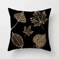 Modern black throw pillow cover with golden leaf vein patterns for elegant home sofa decor - Mixed Gold Leaf Skeleton Style (DRD395-8)