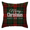 Christmas pillowcase with red green buffalo plaid and Happy New Year text print - 45x45cm / Red and Green Buffalo Plaid Holiday Style (DRD207-8)