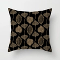 Detailed view of square black pillow cover with golden leaf vein metallic printing - Full Print Gold Leaf Skeleton Pattern Style (DRD395-10)