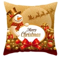 Golden Christmas snowflake pillowcase with snowman and reindeer on peach skin fabric - Gold Brown Snowman And Sleigh (DRD200-16)