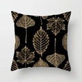 Modern black square pillowcase featuring gold leaf vein patterns and minimalist design - Various Shapes Gold Leaf Skeleton Style (DRD395-9)