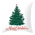 Square white pillowcase with green Christmas tree and Merry Christmas text print - 45x45cm / Dark Green Christmas Tree Art Style (DRD207-9)