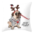 Square Christmas pillow case featuring a hand-drawn pug in a reindeer headband and striped outfit - 45x45cm / Pug with Reindeer Antlers Style (DRD207-10)