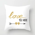 Square peach skin pillowcase with gold Love You More typography and heart arrow - Heart Arrow Style (DRD392-5)