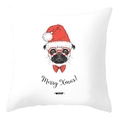 Festive Christmas pug pillow cover with red hat and glasses on white background - 45x45cm / Funny Pug with Glasses Style (DRD207-13)