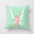 Fodera per cuscino con fiori e corna rosa su verde menta per divano e casa - Fiori di Corna Verde Menta (DRD347-1) / 45x45cm