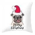 White Christmas pillow case featuring a cute pug wearing a red Santa hat with festive text - 45x45cm / Pug Sticking Out Tongue Style (DRD207-16)