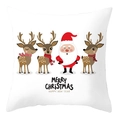 White Christmas pillowcase featuring Santa Claus, reindeer, and festive holiday text - 45x45cm / Santa and Reindeer Friends Style (DRD207-17)