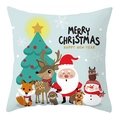 Square light blue Christmas pillow cover featuring festive cartoon animals and trees - 45x45cm / Light Blue Forest Animals Holiday Style (DRD207-19)