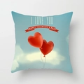 Detail of square Valentine pillow cover with red heart balloons and Happy Valentine's Day text - 18x18 Inch / Light Blue Double Red Heart Balloons Style (DRD369-9)