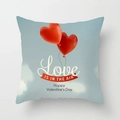 Valentine's Day pillow cover with red heart balloons on light blue background - 18x18 Inch / Light Blue Double Heart Balloons Greetings Style (DRD369-10)