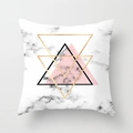 Nordic pink marble geometric pillow case with golden and black triangular patterns - Interlaced Triangle Marble Style (DRD377-12)