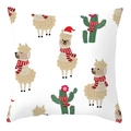 Cartoon Christmas alpaca and cactus print square throw pillow cover in white fabric - 45x45cm / Alpaca and Cactus Winter Style (DRD207-22)