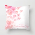 Detail view of white square pillowcase with pink hearts and Happy Valentine's Day text - 18x18 Inch / White Background Pink Layered Hearts Style (DRD369-5)