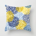 Federa per cuscino quadrata con motivo floreale astratto blu e giallo su fondo bianco - Petalo Astratto Blu Giallo (DRD374-18)