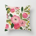 Floral cushion cover with pink blossoms and green leaves in fresh pastoral style - Pink Fresh Pastoral Style Floral (DRD175-9)