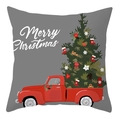 Christmas pillowcase with red pickup truck and Merry Christmas text on grey background - 45x45cm / Gray Red Truck Christmas Style (DRD207-26)