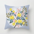 Pastoral style square throw pillow cover in light blue with floral and fruit patterns - Drd175-11 / 18x18 Inch