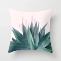 Housse de coussin géométrique rose avec imprimé agave sarcelle pour la maison - Plante Bleu Vert Lignes Rose (DRD347-22) / 45x45cm