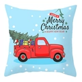 Square light blue Christmas pillowcase with red truck, snow, and holiday greetings - 45x45cm / Snowy Red Truck Style (DRD207-30)