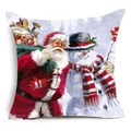 Federa quadrata per cuscino stile pittura a olio con Babbo Natale e pupazzo di neve - Babbo Natale e Pupazzo di Neve Abbraccio (DY01-1)