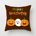 Brown Halloween peach skin pillowcase with cute pumpkins, a ghost, and Happy Halloween text - 18x18 Inch / Dark Brown Pumpkin Ghost (DRD206-3)