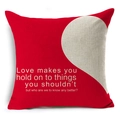 Rode linnen Valentijn kussensloop met hartmotief en romantische tekstuele opdruk - Rood Hart Engelse Quote Stijl (YMD211-3)