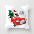 Christmas pug driving a red vintage car with Xmas tree cartoon pillow case cover - 45x45cm / Pug Driving Red Car Style (DRD207-34)