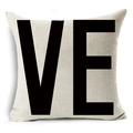 Close-up of linen pillowcase with black VE letter print and visible fabric texture - Beige Background VE Letter Style (YMD211-6)