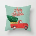 Light blue square Christmas pillow case with a red vintage truck and Merry Christmas text - 45x45cm / Light Teal Red Truck Style (DRD207-33)