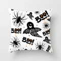 Halloween peach skin pillowcase with spider web, ghost, and BOO slogan in orange and black - 18x18 Inch / White Black Spider Web (DRD206-8)