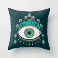 Nordic square cushion cover with dark teal mandala pattern and golden evil eye details - Vintage Mysterious Bohemian Eye Style (DRD386-11)