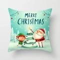 Christmas pillow cover with Santa Claus and Elf illustration on teal background - 45x45cm / Cyan Santa and Elf Style (DRD207-38)