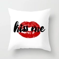 White Valentine square pillow case with red lips and kiss me print for home sofa decor - Kiss Me Lips (DRD62-16) / 18x18 Inch