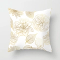 Vierkante witte kussensloop met elegante gouden lijntekeningen van bloemen en bladeren - Gouden Bloemenlijnen
