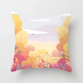 Square throw pillow featuring a vibrant autumn landscape with colorful trees and berries - Autumn Trees and Flowers Illustration Style (DRD356-14)