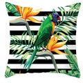 Fodera per cuscino con pappagallo tropicale e strisce bianche e nere eleganti - 45*45cm / Motivo Pappagallo a Righe Bianco e Nero (DRD71-9)