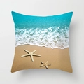 Square summer beach pillow cover with ocean waves and starfish print on high-density fabric - Summer Ocean Sand (DRD78-12) / 45cmx45cm
