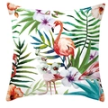 Fodera per cuscino tropicale con fenicottero rosso e foglie di palma su sfondo bianco - 45*45cm / Motivo Fenicottero Foglia di Palma (DRD71-11)