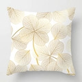 Housse de coussin carrée blanche avec motif élégant de feuilles dorées - Squelette de Feuille Dorée