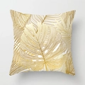Housse de coussin blanche carrée avec motif de lignes dorées monstera et palmier - Feuilles Tropicales Dorées