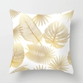 Housse de coussin blanche carrée avec imprimé doré de feuilles de monstera et palmier - Palmier Monstera Doré