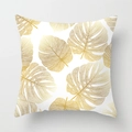 Housse de coussin carrée blanche avec motif élégant de feuilles de monstera dorées et finies - Feuille de Monstera Dorée
