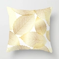 Housse de coussin blanche carrée avec motif de feuilles dorées élégant et fini brillant - Veines Superposées Dorées