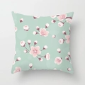 Pink cherry blossom pillow cover with soft floral design on a mint green background - 45x45cm / DRD72-25